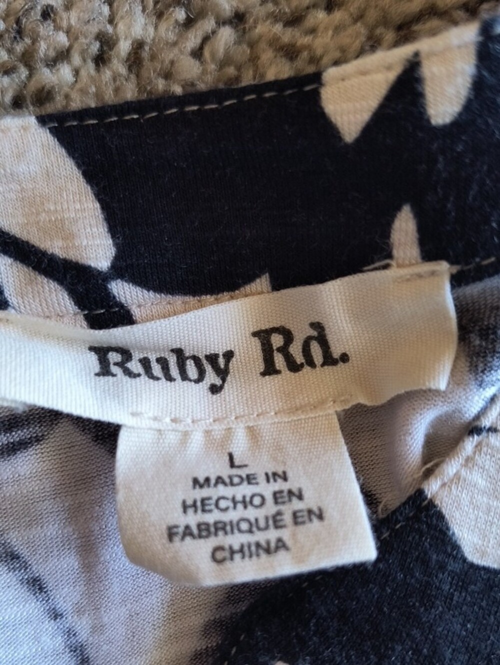 Ruby Rd. Black & White Floral Knot-Front Blouse - Picture 2 of 4